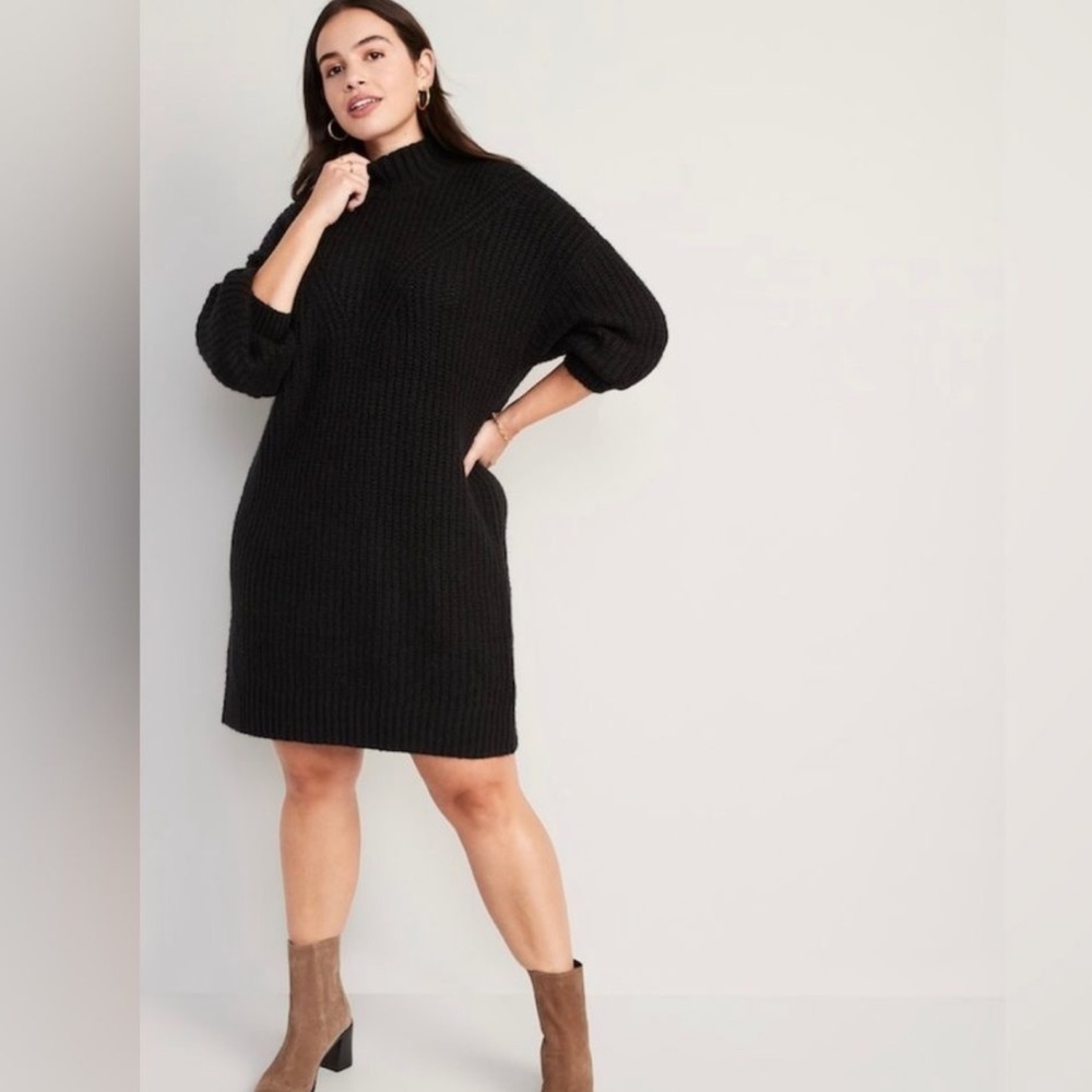 NWOT! Black Long-Sleeve Mock-Neck Mini Sweater Shift Dress - Multiple - Picture 7 of 7